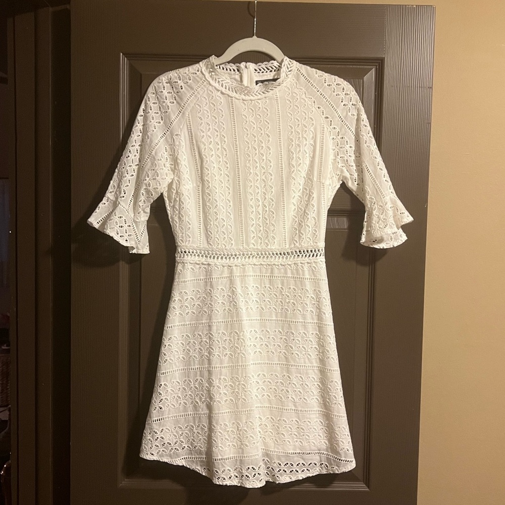 White High Neck Eyelet Dress